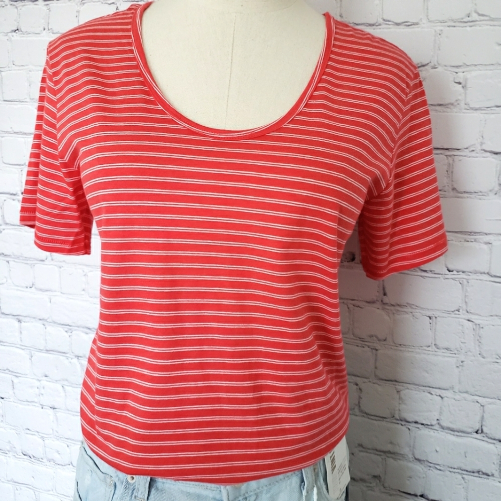 THE NORTH FACE Slim Fit Short Sleeve Orange and White Striped T-shirt--S